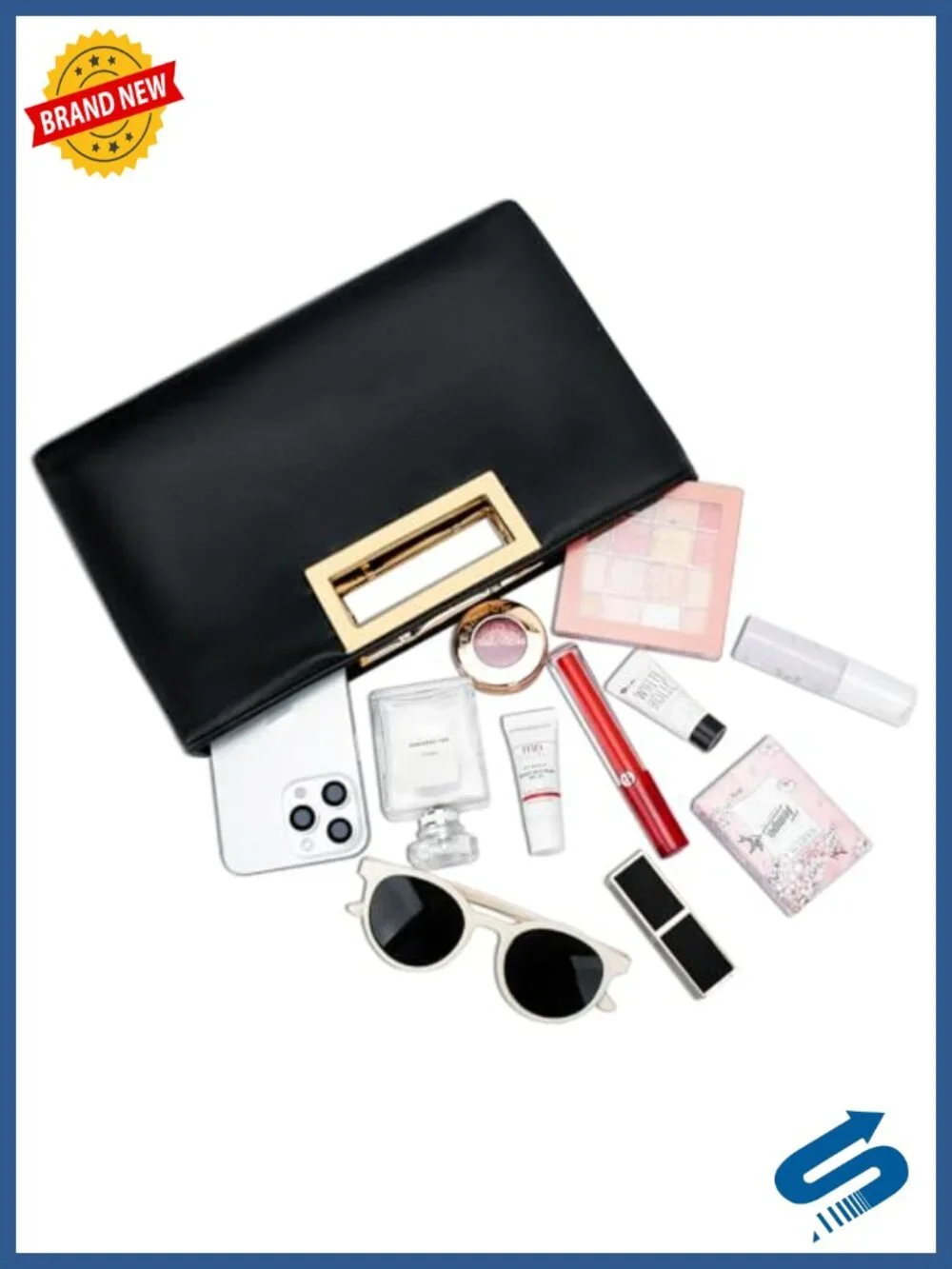 Formal Evening Clutch Purse with Detachable Gold Chain Top Handle Handbag for